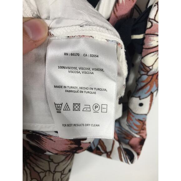 Anthropologie Maeve Aubrey White Black Pink Floral Wrap Short Dress 2 Vacation - Picture 8 of 10